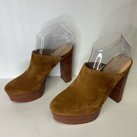 🤎”Veronica Beard” Beautiful Maren Cognac Suede Platform Heeled Clogs Size 7 - Picture 4 of 13